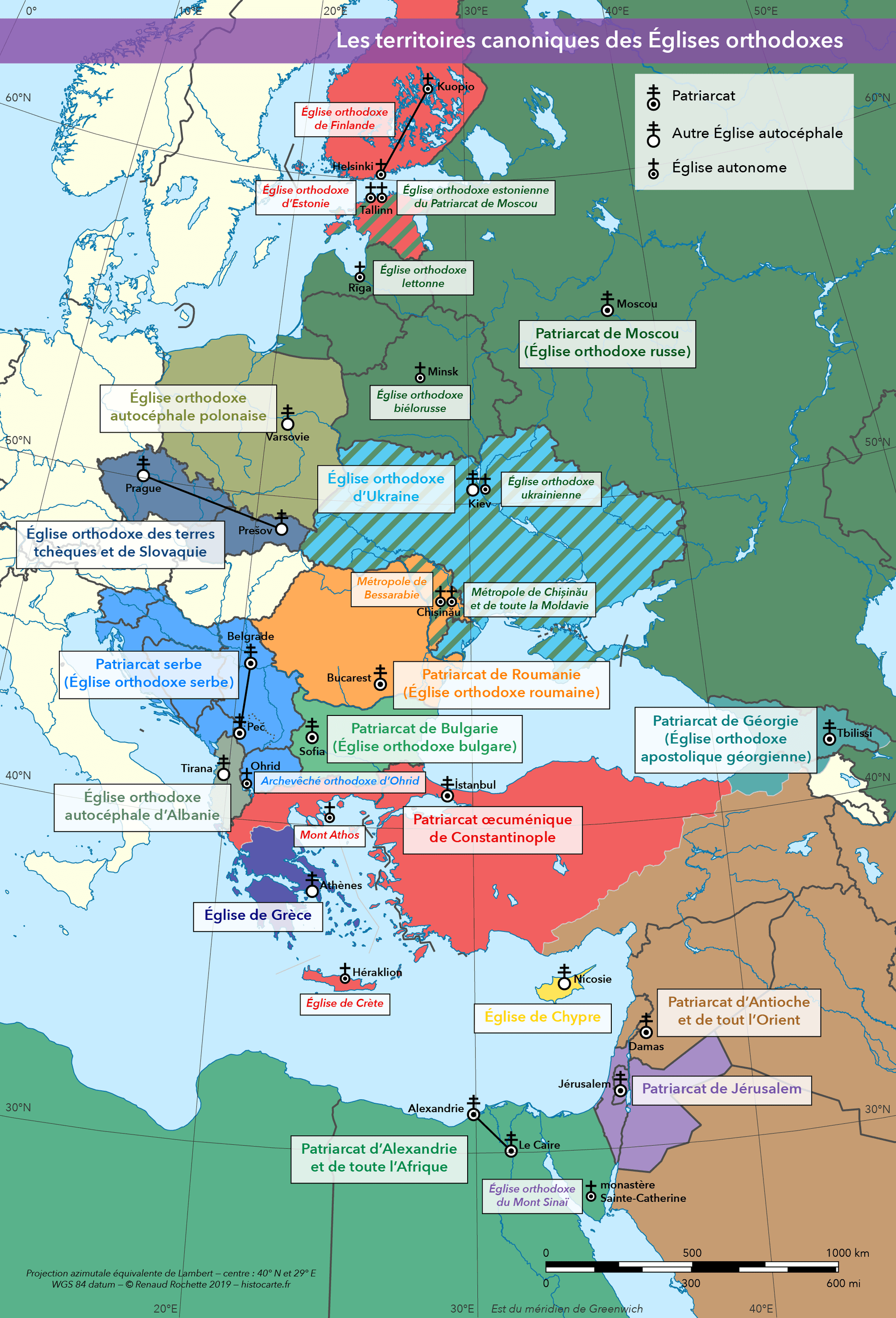 Carte des pays de l'orthodoxie